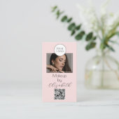 Carte De Visite Code QR Logo Script Rose Pâle Photo Maquillage (Debout devant)
