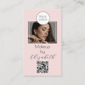 Carte De Visite Code QR Logo Script Rose Pâle Photo Maquillage (Devant)
