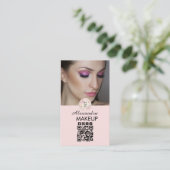 Carte De Visite Code QR Logo Script Rose Pâle Photo Maquillage (Debout devant)