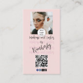 Carte De Visite Code QR Logo Script Rose Pâle Photo Maquillage/Cil (Devant)