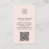Carte De Visite Code QR Logo Script Rose Pâle Photo Salon de Manuc (Dos)