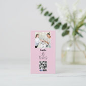 Carte De Visite Code QR Logo Script Rose Pâle Photo Salon de Manuc (Debout devant)