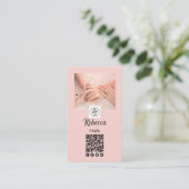 Carte De Visite Code QR Logo Script Rose Pâle Photo Vernis Ongles (Debout devant)