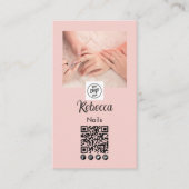 Carte De Visite Code QR Logo Script Rose Pâle Photo Vernis Ongles (Devant)