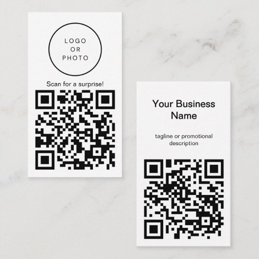 Carte De Visite Code QR Logo Simple Moderne Noir et Blanc Droit (Devant / Derrière)