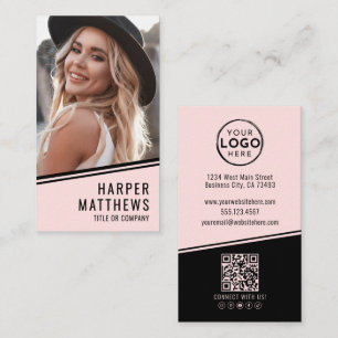 Carte De Visite Code QR Logo Simple Rose Pâle