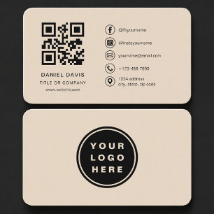 Carte De Visite Code QR Logo Taupe Neutre Professionnel