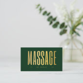 Carte De Visite Code QR Logo Thérapeute de Massage Vert & Or (Debout devant)