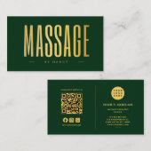 Carte De Visite Code QR Logo Thérapeute de Massage Vert & Or (Devant / Derrière)