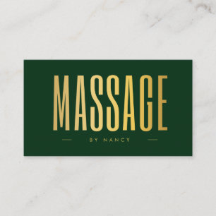 Carte De Visite Code QR Logo Thérapeute de Massage Vert & Or