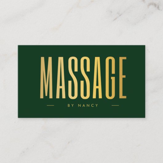 Carte De Visite Code QR Logo Thérapeute de Massage Vert & Or (Devant)
