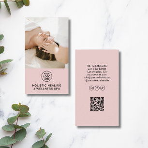 Carte De Visite Code QR Logo Thérapeute en Santé Holistique Rose