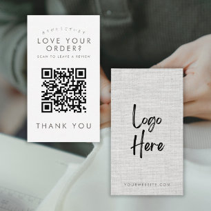 Carte De Visite Code QR Logo Tissu Gris Moderne Laissez un avis