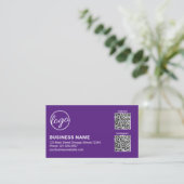 Carte De Visite Code QR Logo Violet Professionnel Moderne (Debout devant)