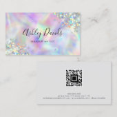 Carte De Visite Code QR Luxe Paillettes Holographiques Maquilleuse (Devant / Derrière)