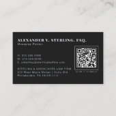 Carte De Visite Code QR Luxe Professionnel Argent Noir Moderne (Devant)