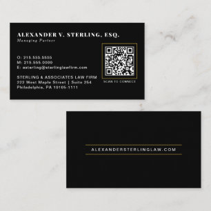 Carte De Visite Code QR Luxe Professionnel Or Noir Moderne