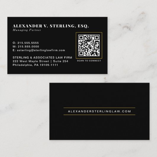 Carte De Visite Code QR Luxe Professionnel Or Noir Moderne (Devant / Derrière)