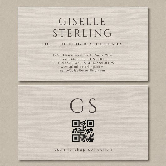 Carte De Visite Code QR Luxe Vêtements de Boutique en Lin