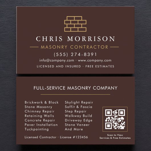 Carte De Visite Code QR Maçonnerie de Briques Construction