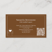 Carte De Visite Code QR main de soignant marron coeur (Dos)
