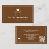 Carte De Visite Code QR main de soignant marron coeur (Devant / Derrière)
