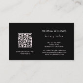 Carte De Visite Code QR | Mandala Floral Noir Rose Brillante (Dos)