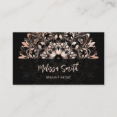 Carte De Visite Code QR | Mandala Floral Or Rose Noir (Devant)