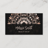 Carte De Visite Code QR | Mandala Floral Or Rose Noir (Devant)