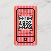 Carte De Visite Code QR manuscrit Cherry Pink Groovy Stripes (Devant)