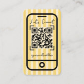Carte De Visite Code QR manuscrit jaune à rayures groovy (Devant)