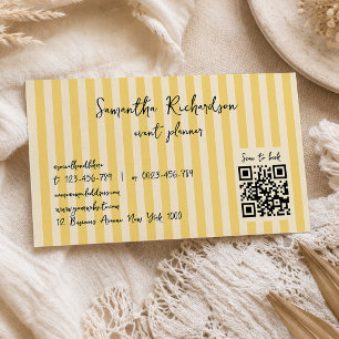 Carte De Visite Code QR manuscrit jaune rayures Groovy