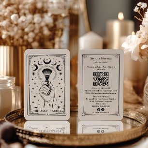 Carte De Visite Code QR Maquillage Tarot Céleste Rétro Vintage