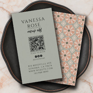 Carte De Visite Code QR Maquilleuse Boho Terracotta Sage Floral