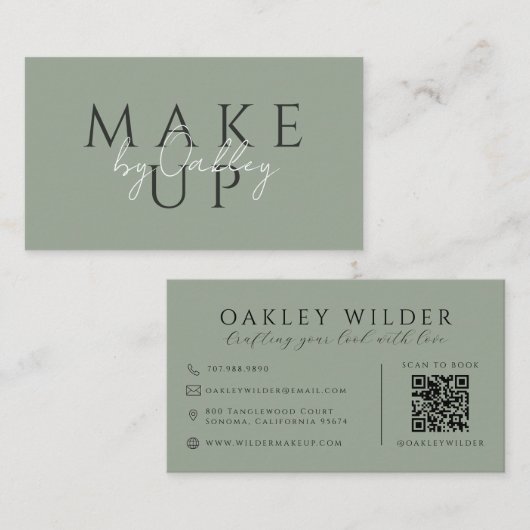 Carte De Visite Code QR Maquilleuse Vert Sauge (Devant / Derrière)