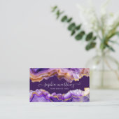 Carte De Visite Code QR marbre abstrait agate violette paillettes (Debout devant)