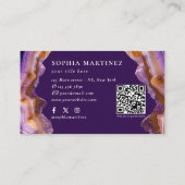 Carte De Visite Code QR marbre abstrait agate violette paillettes (Dos)