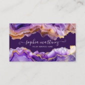Carte De Visite Code QR marbre abstrait agate violette paillettes (Devant)