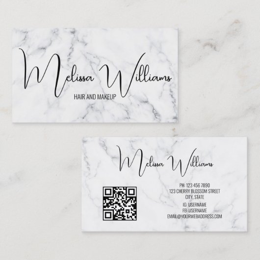 Carte De Visite Code QR Marbre blanc (Devant / Derrière)