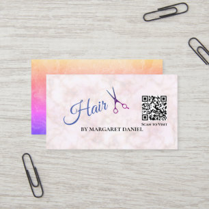 Carte De Visite Code QR Marbre Blanc Coupe de Cheveux Design Popul