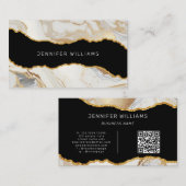Carte De Visite Code QR Marbre Blanc Or Agate Élégant (Devant / Derrière)