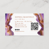 Carte De Visite Code QR marbre doré agate violette abstrait (Dos)