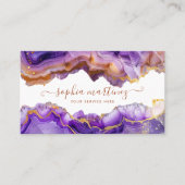 Carte De Visite Code QR marbre doré agate violette abstrait (Devant)