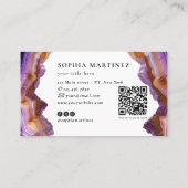 Carte De Visite Code QR marbre doré agate violette abstraite (Dos)