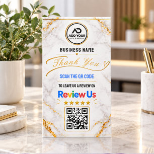 Carte De Visite Code QR Marbre Doré Merci Avis Client