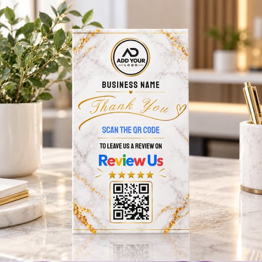 Carte De Visite Code QR Marbre Doré Merci Avis Client