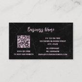 Carte De Visite Code QR | Marbre noir rose Fleurs de cerisiers (Dos)