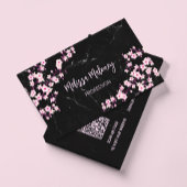 Carte De Visite Code QR | Marbre noir rose Fleurs de cerisiers