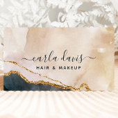 Carte De Visite Code QR Marbre Rose Noir Or Aquarelle Script