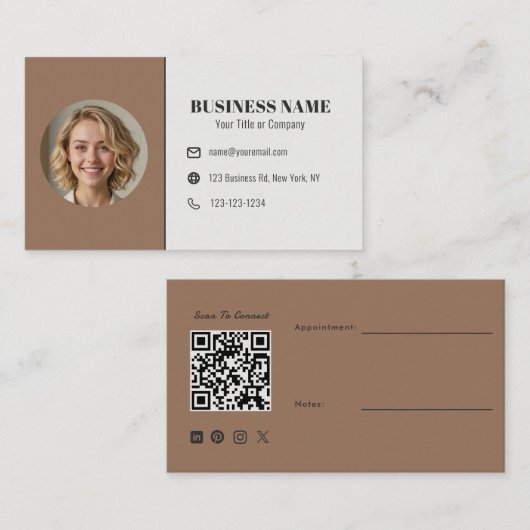 Carte De Visite Code QR Marron Toffee Photo Rendez-vous Architecte (Devant / Derrière)